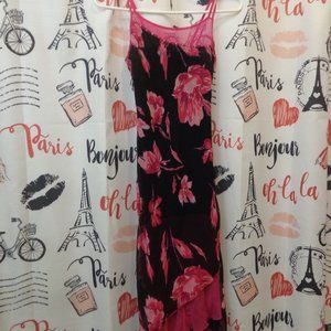 Riche Maya Pink & Black Floral Print High Low Dress